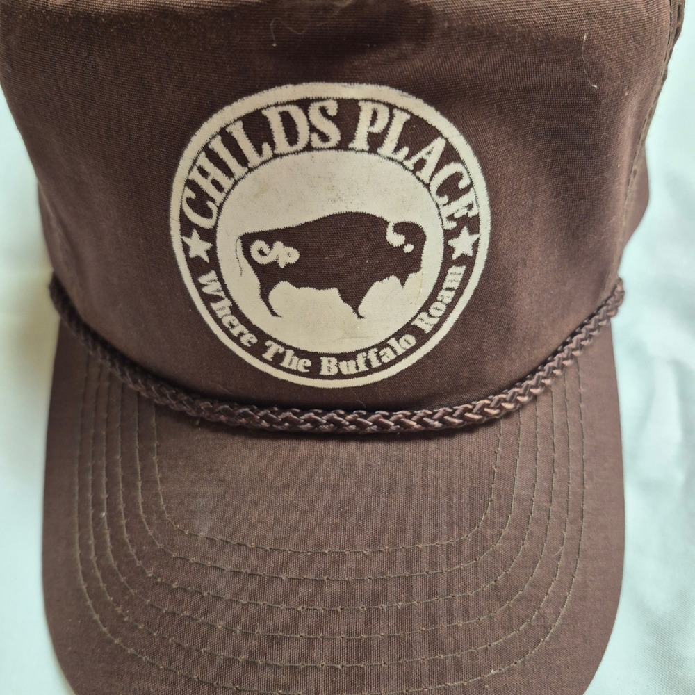 VTG 80s/90s Childs Place Buffalo Ranch Michigan Hat Otto Cap Zipper Back Brown